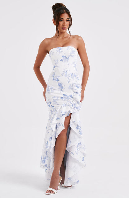 ANGELINA MAXI DRESS - BLUE FLORAL PRINT